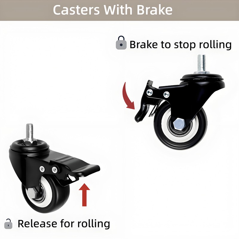Heavy Duty Swivel Caster Wheels with Dual Brake, 2-in M8x15mm,