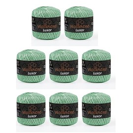 Wollbiene Luxor Crochet Yarn, Fillet Yarn, 8 x 50 g, 100% Mercerised Cotton, 400 g, Crochet Wool, Knitting Wool (Green 39)
