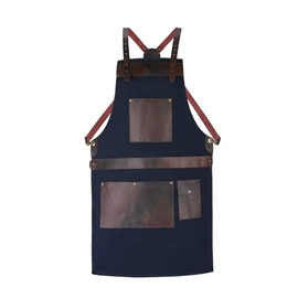 Tanner London Professional Canvas Apron, 100% Real Leather Pockets, Adjustable Crossbody Strap, Antique Brass Hardware, Available in Black/Navy/Green/Brown, 86.6 cm Length (Blue)