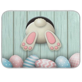 Qilmy Easter Bunny Dish Drying Mat Absorbent Reversible Tableware Mat for Kitchen Countertop Home Decoration, 16 x 18 Inch