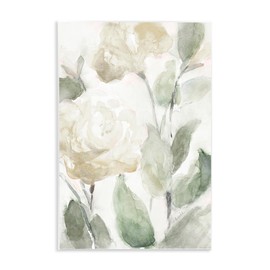 Stupell Industries Soft Edge White Roses Blooming Charming Abstract Florals, Designed by Lanie Loreth Wall Plaque, 13 x 19, Green