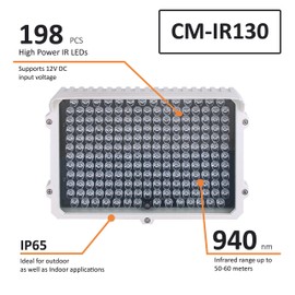 CMVision IR130-940 CMVision 940nm Invisible Wide Angle 198pc High Power Small LED IR Illuminator with Free Power Adapter