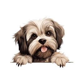 Peeking Lhasa Apso Wall Art Stickers Custom Abstract Pet Puppy Painting Mirrors Wall Decals Vinyl Mural Decals Quotes for Kids Room Bike Playroom Wall Art 22in