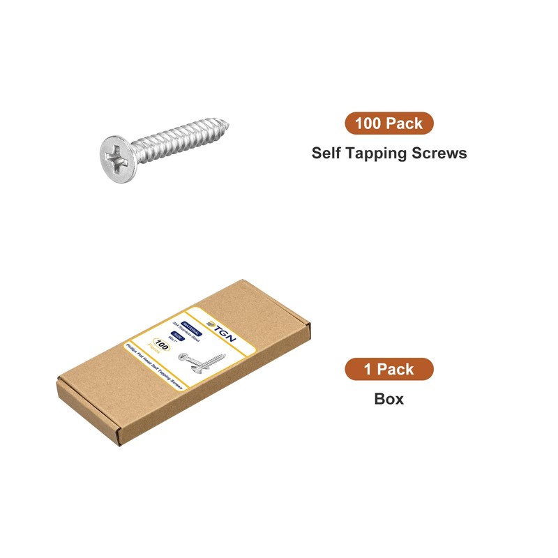 DTGN 100Pcs #8x1" Flat Head Wood Screws, 304 Stainless Steel