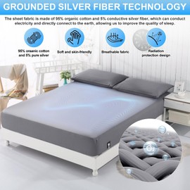 WingFly Grounding Fitted Sheets 180 x 200 cm Grounding Sheet with EU Grounding Cable Fitted Sheet Cotton Made of 95% Organic Cotton with 5% Silver Chamfer Ground Sheet for Better Sleep