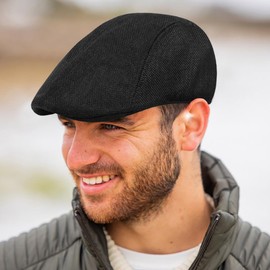 Xinveen 2 Pack Men's Newsboy Hat Imitation Linen Beret Ivy Cap Irish Cabbie Driving Hunting Hats Black/Coffee