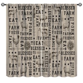 Farmhouse Animal Curtains, Vintage Country Cow Chicken Sheep Pig Window Drapes, Rustic Western Windmill Kitchen Print Pattern Blackout Window Treatments for Living Room Bedroom 42x45 Inch