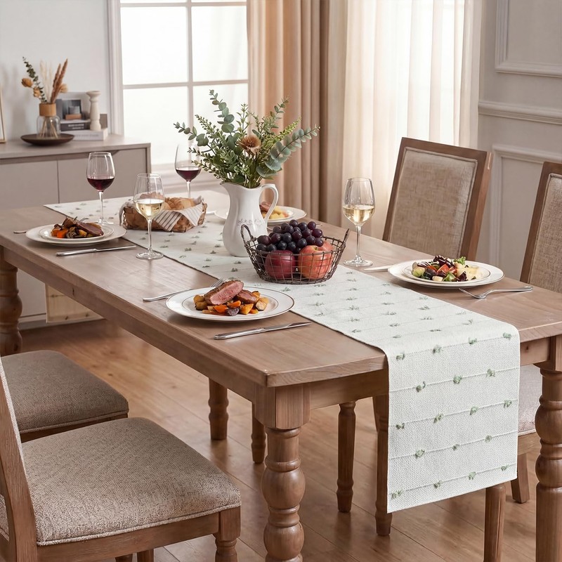 Artoid Mode Sage Green Boho Farmhouse Cotton Woven Table Runner,