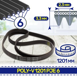 Washing Machine Belt Poly-V 1201 PJE 6 with the Original Code 482000022887 C00119126 for Whirlpool for Ariston for Indesit - MADE IN EU - Warranty 10 Years – MONTERAL