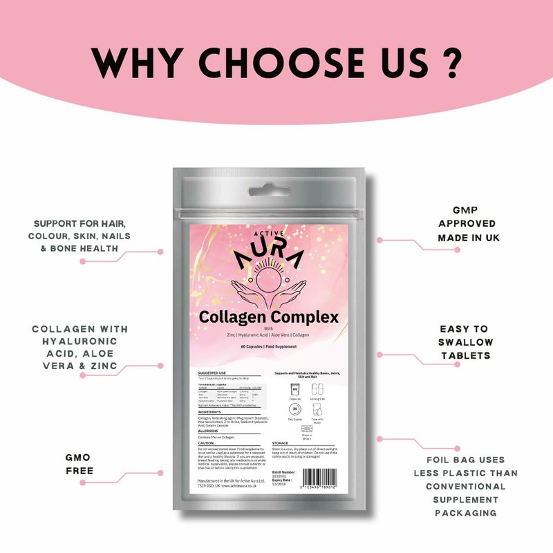 Bovine Collagen 1200mg +Hyaluronic Acid, Aloe Vera & Zinc -