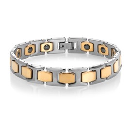 MZL JEWELRY Men's Tungsten Link Bracelet - NEW Shiny Silver with Gold Links