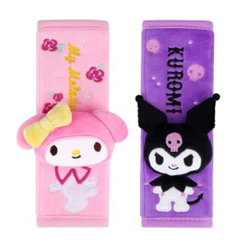 Roffatide Anime My Melody Kuromi Car Seatbelt 2 PCS Shoulder Pad Seat Belt Cover Protector Plush Compatible with All Cars