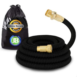 J&B XpandaHose 100ft Expandable Garden Hose - Heavy Duty Superior Strength 3750D - 4 -Layer Latex Core - Extra Strong Brass Connectors and Storage Bag (Black 100)