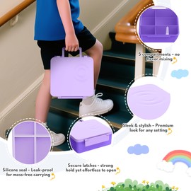 Bento Lunch Box Set with 5 Compartments, Insulated Food Jar & Utensil & Sauce Container, Leak-Proof and BPA-Free, Dishwasher Safe -Lavender Purple