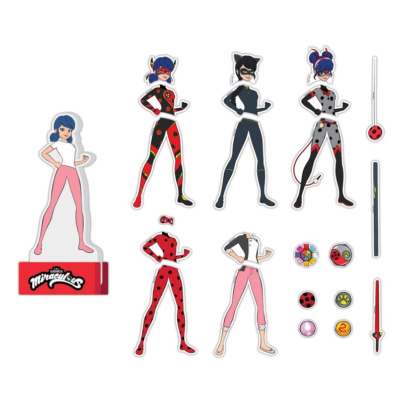 Miraculous Ladybug-Magnetic Wood Dress Up Doll. Includes 26 Colorful Magnetic