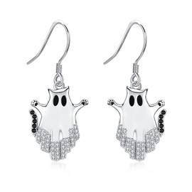 Ghost Earrings 925 Sterling Silver Goth Cat Ghost Dangle Drop Earrings Gothic Ghost Witch Cosplay Jewelry for Women Goth Lover