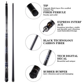 Tiekerbilir Glass Fiber Pool Cue, 2-Pieces Pool Cue Stick - 58" Professional Billiard Pool Cues Sticks, 19-20 oz Professional Pool Stick Set (with Cue Case & Glove) (Only Cue A)