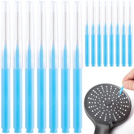 CustomyLife 15pcs Shower Head Cleaner Picks, 0.12inch Small Gaps Hole Anti Clogging Showerhead Cleaner Tool Blue Shower Nozzle Cleaning Brush Nozzle for Household Bathroom Crevices