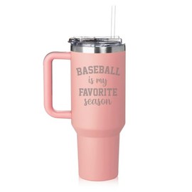 Daylor 40 oz Tumbler with Handle and Straw Lid Stainless Steel Insulated Travel Mug Cup Baseball Is My Favorite Season, Baseball Gift, Baseball Mom (Pink)