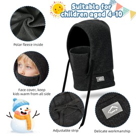 AYPOW Children's Winter Thermal Fleece Balaclava 4-10 Years, Multifunctional Windproof Face Mask, Ski Mask, Warm Knitted Fleece Hat, Hood, Neck Warmer, Scarf for Boys and Girls, Outdoor Activities,