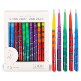 Zion Judaica Colorful Hanukkah Candles 45 Multi-Color Ombre Frosted Chanukah Menorah Candles Fits Standard Menorahs 1-Hour Burn Time DIY Dreidel & Blessing Card for Hanukah Birthdays Parties & Decor