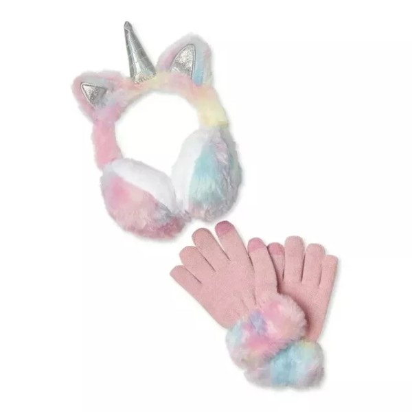Wonder Nation Girls Pink Unicorn Earmuffs and Tech Touch Gloves