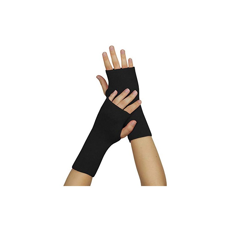 wobera ANGORA Wrist Warmers or Gauntlets with Thumb Hole, black