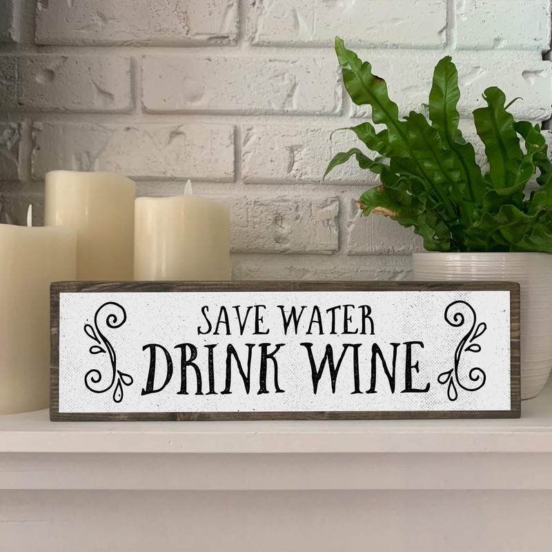 Wine Wood Signs (Medium - Wood And Metal, Save Water