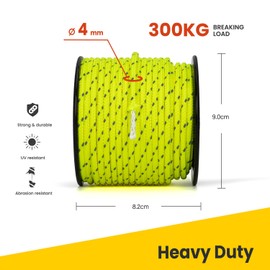 BROTREE Tent Guy Rope 4mm 30m Reflective Guy Line Heavy Duty Guide Rope with 6Pcs Aluminum Tensioners for Tent Gazebo Awning Camping (Neon Yellow)