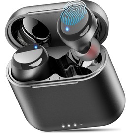 TOZO T6 True Wireless Earbuds Bluetooth Headphones Touch Control with Wireless Charging Case IPX8 Waterproof Stereo Earphones in-Ear Built-in Mic Headset Premium Deep Bass for Sport (Black)
