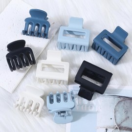 USDNICE Medium Hair Clips Combination 2 Styles Small Claw Clips for Thin Hair 8 Pcs Matte Non-slip Rectangle Jaw Clips Square Hair Accessories for Women and Girls (Blue)