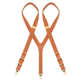 MENDENG Adjustable Suspenders for Men Bronze Metal Clips Braces with Leather, Brown/Brown Leather Clips, One Size