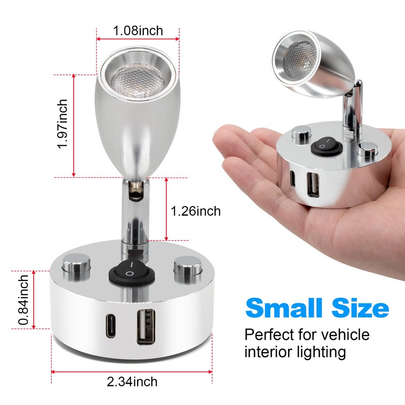 WTNYOU 2-PCS RV Reading Lights 12V Interior with USB-A &