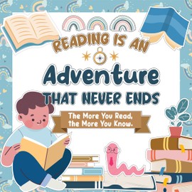 Decorably 45 Pcs Cutouts Boho Rainbow Reading Bulletin Board Sets with Borders, Reading Bulletin Board Decorations - School, Homeschool