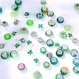 Walquicks 60 Pcs Mix European Large Hole Beads, Assortments Colorful European Large Hole Craft Charm Glass Beads Rhinestone Beads Supplies for DIY Necklace Bracelets Jewelry Making