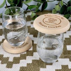Spruchreif Coasters for Drinks, Wooden Coasters for Drinking Glasses, 2-in-1 Coaster and Lid, Funny Gift for Mum, Mother's Day, Gift Idea Parents