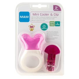 MAM Mini Cooler & Clip, Cooling Component Comforts Teething Babies, Sensitive Gums Massaged by Baby Ring, Long Range Reaches All Baby Teeth, Suitable for 2+ months, Pink