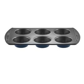 lakeland Bakeware 6 Hole Deep Bun Cupcake Muffin Baking Tin in Blue