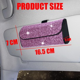 JNNJ Car Glasses Case, Crystal Glasses Storage Box Car, Universal Rhinestone Car Glasses Case, Sunglasses Holder Storage Box for Sun Visor (Pink)