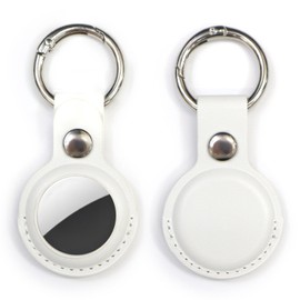 AirTag ATC-003 Case, Leather, White, Air Tag, Keychain, Round Carabiner, Cover, Includes Key Ring, Prevents Loss, Sparkling Puffy Round