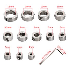 12-Piece Depth Stop for Drills, Stainless Steel Drill Depth Stop Set, 3-16 mm Depth Limiter Adjuster Ring with Hex Wrench, Depth Stop Collar Positioner for Woodworking