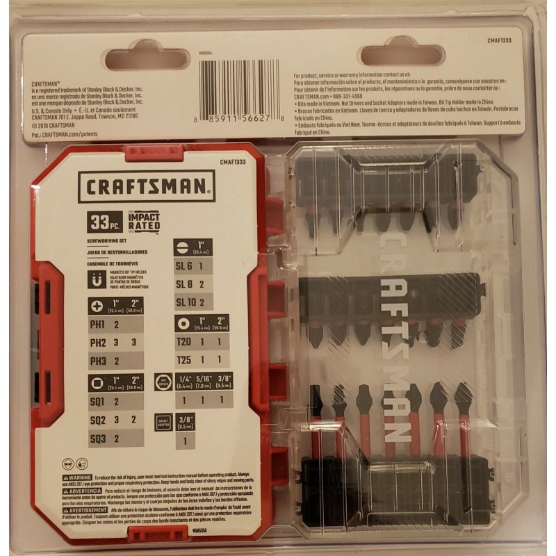 CRAFTSMAN CMAF1333 IMPACT-RATED 33-Piece Impact Driver Bit Set New!