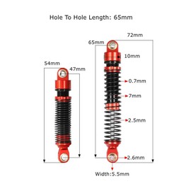 LAFEINA 4PCS Aluminum Threaded Shock Absorber Oil Damper for 1/12 Mini Crawler 1/18 RC Crawler Car TRX4M TRX4MT Upgrade Parts (Red, 65mm)