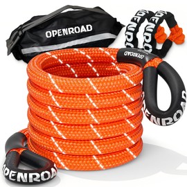 OPENROAD Kinetic Recovery Tow Rope, 36000 Lbs (1in x 30ft Orange with Soft Shackle) Extreme Duty 35% Elasticity Energy Offroad Snatch Strap, Vehicle Recovery Kit for Jeep