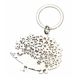 Silver Hedgehog Keyring, Hedgehog Keychain, Hedgehog Gift, Laser cut effect Hedgehog Keyring