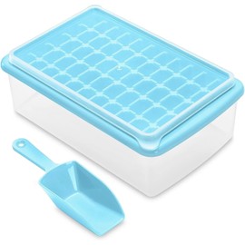U Chef Bandeja para Cubitos de Hielo con Tapa y Contenedor para Congelador, Molde para hacer Hielo de 55 Cavidades para cóctel, café, de Fácil Liberación, con Cuchara para Hielo (Azul)