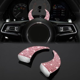 WINKA Bling Devil Bull Horn 3D Car Diamond Sparkly Decoration Stickers for Car Dashboard Truck Motorcycle Car Cute Accessories for Women Rhinestone Stickers Diamond Interior Decorations (Pink)