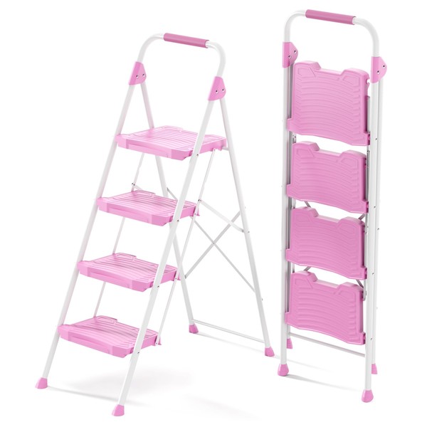 KINGRACK 4 Step Ladder, 900lbs Sturdy Step Stool with Handrail,