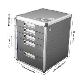 Desktop Drawer Organizer Metal Drawer Box Lockable 5 Compartments with Labels Aluminum Alloy Marker Frame File Storage 11.8 * 14 * 16inch, Grey (5-Drawer)