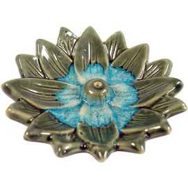 GURU SHOP Lotus Incense Holder Ceramic Two-Tone – Model 17, Green, 2 x 10 x 10 cm, Incense Stick Holder